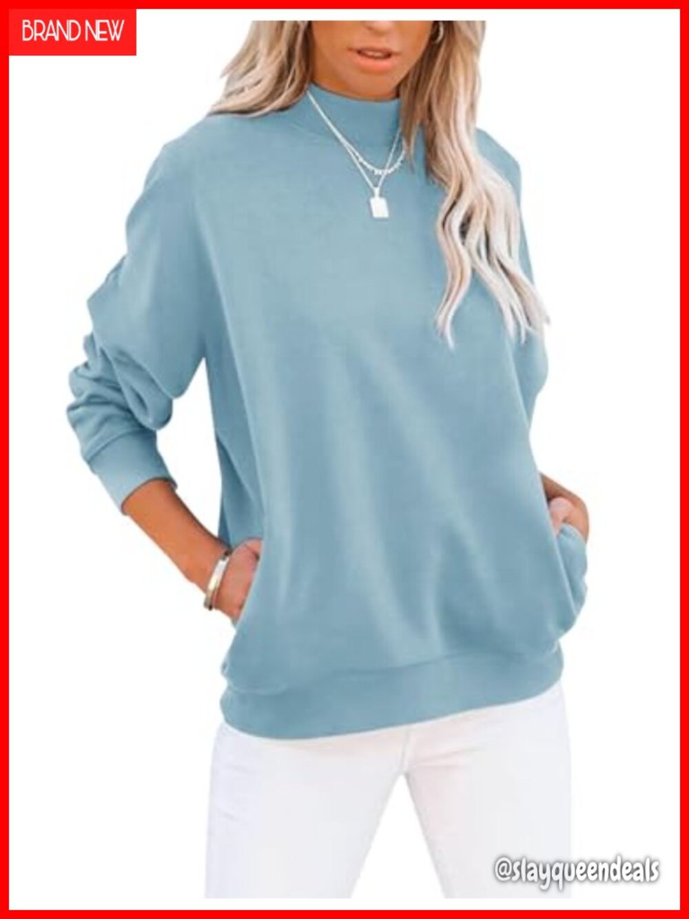 Mock Turtleneck Long Sleeve Sweatshirt with Pockets Pullover Top